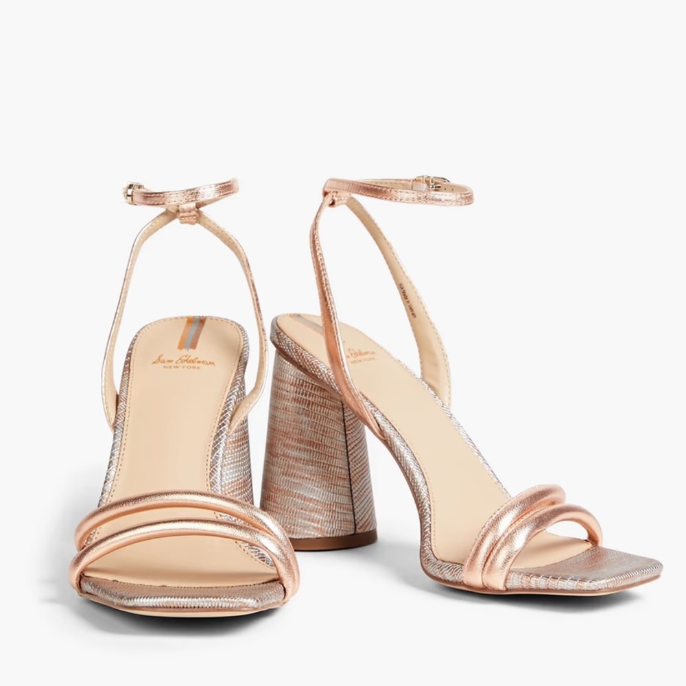 SAM EDELMAN NWOB Kia metallic lizard-effect leather sandals Sz 8.5